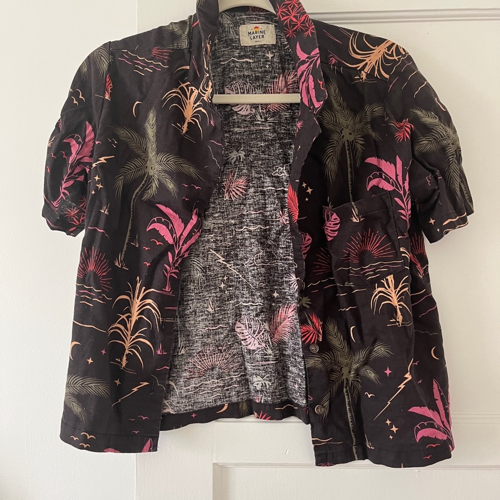 Black Tropical Print Shirt